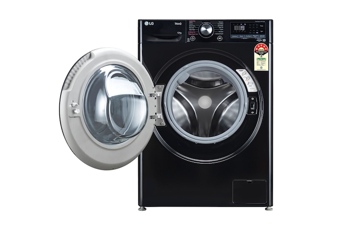 LG 12Kg Front Load Washing Machine, AI Direct Drive™, Onyx Black, 5 Star, FHP1412Z5O, Door Open