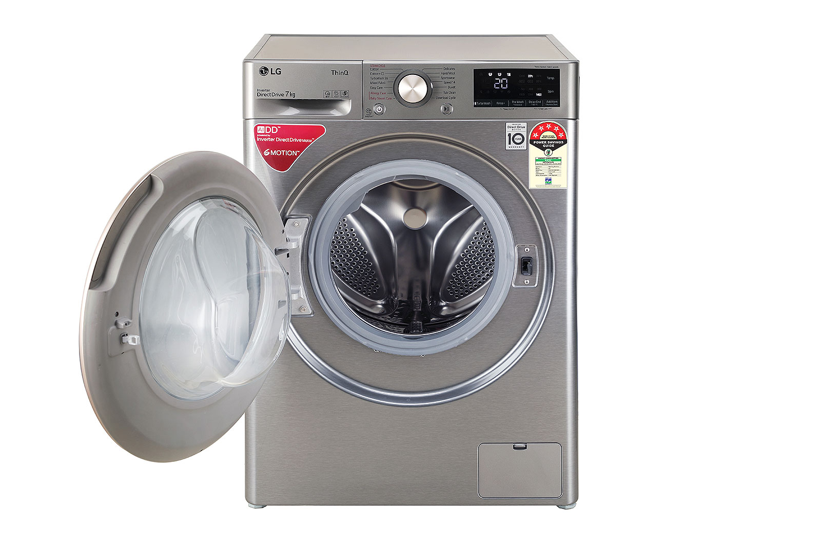 LG 7Kg Front Load Washing Machine, AI Direct Drive™, Platinum Silver, FHV1207ZWP