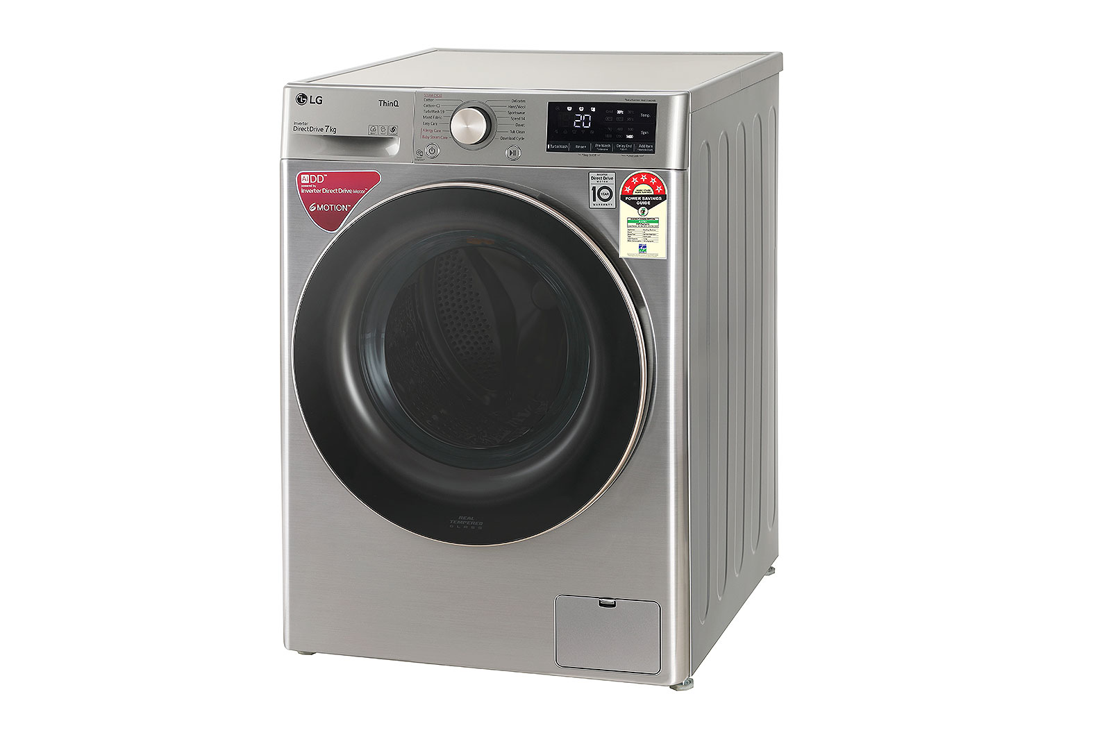 LG 7Kg Front Load Washing Machine, AI Direct Drive™, Platinum Silver, FHV1207ZWP