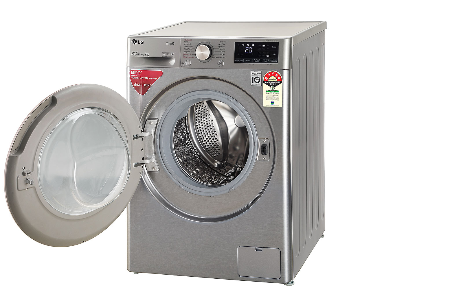 LG 7Kg Front Load Washing Machine, AI Direct Drive™, Platinum Silver, FHV1207ZWP