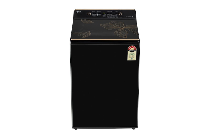 Front view of LG 8Kg Top Load Washing Machine, Hard Water Wash, Onyx Black, 5 Star T80KMOB1Z