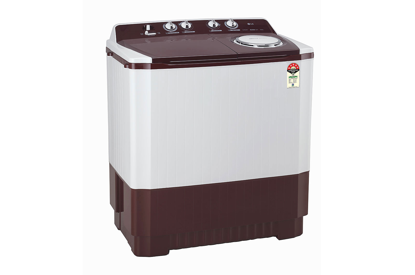 LG 10Kg Semi Automatic Top Load Washing Machine, Roller Jet Pulsator + Soak, Burgundy, P1050SRAZ