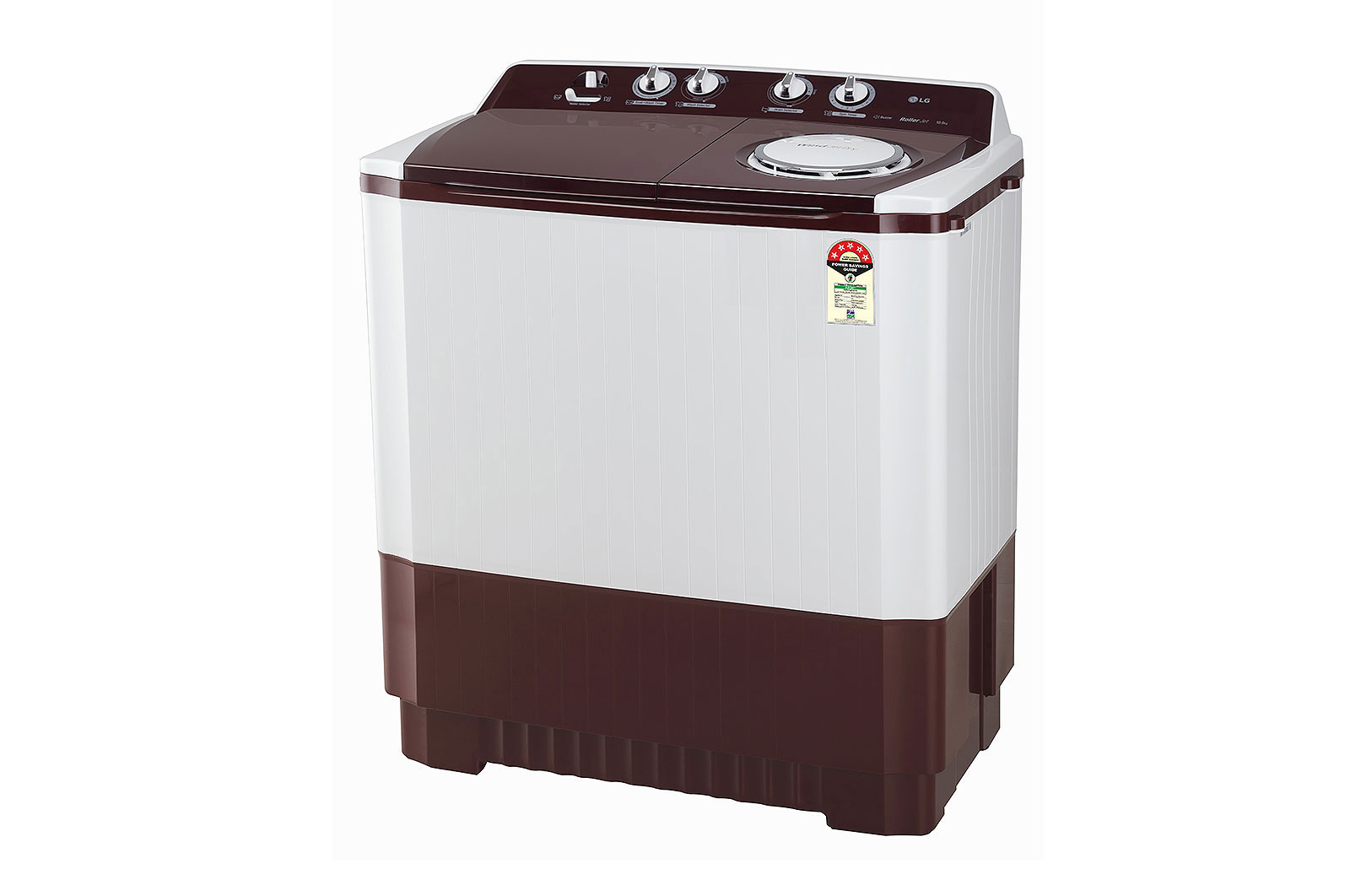 LG 10Kg Semi Automatic Top Load Washing Machine, Roller Jet Pulsator + Soak, Burgundy, P1050SRAZ