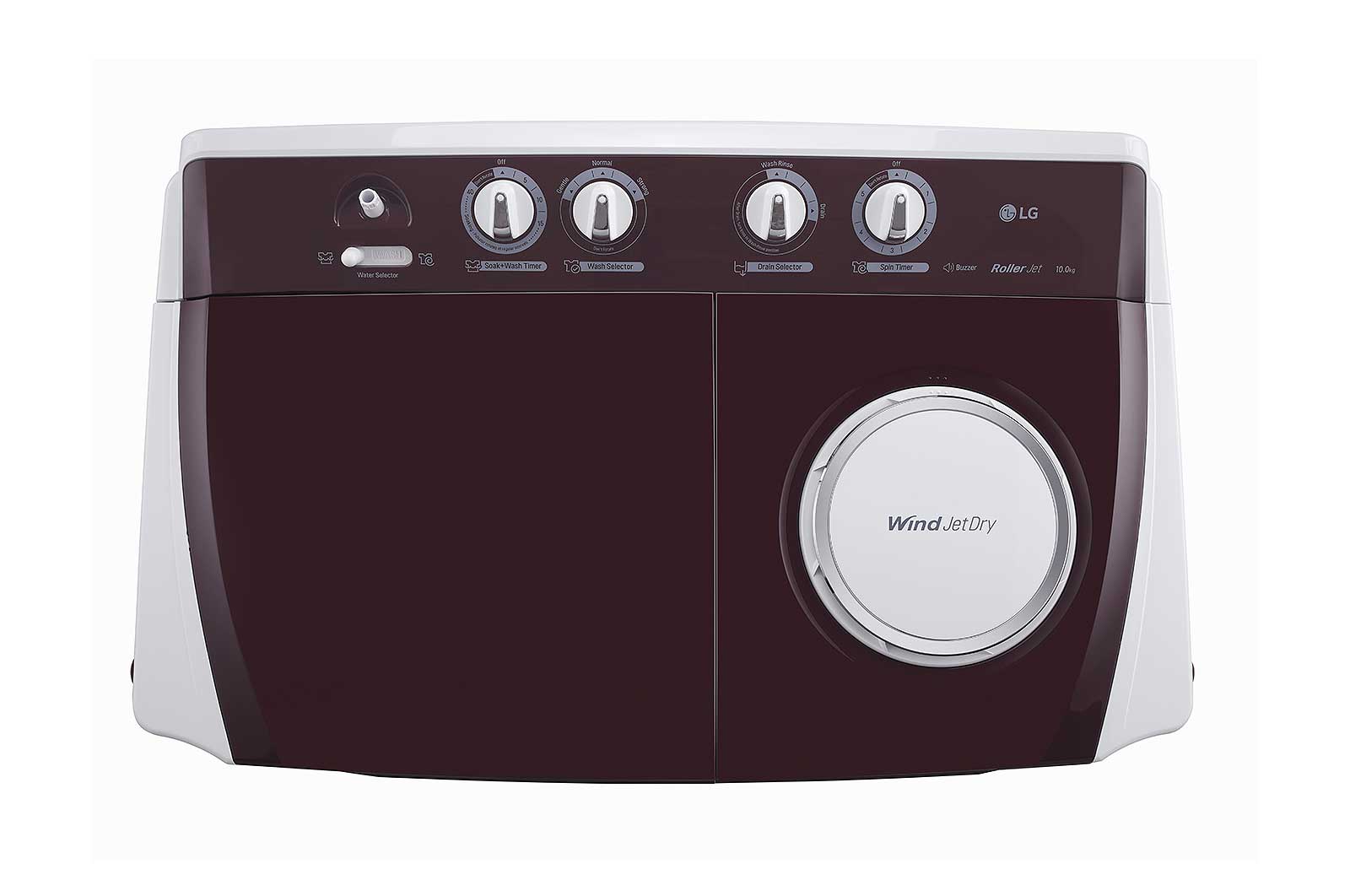 LG 10Kg Semi Automatic Top Load Washing Machine, Roller Jet Pulsator + Soak, Burgundy, P1050SRAZ