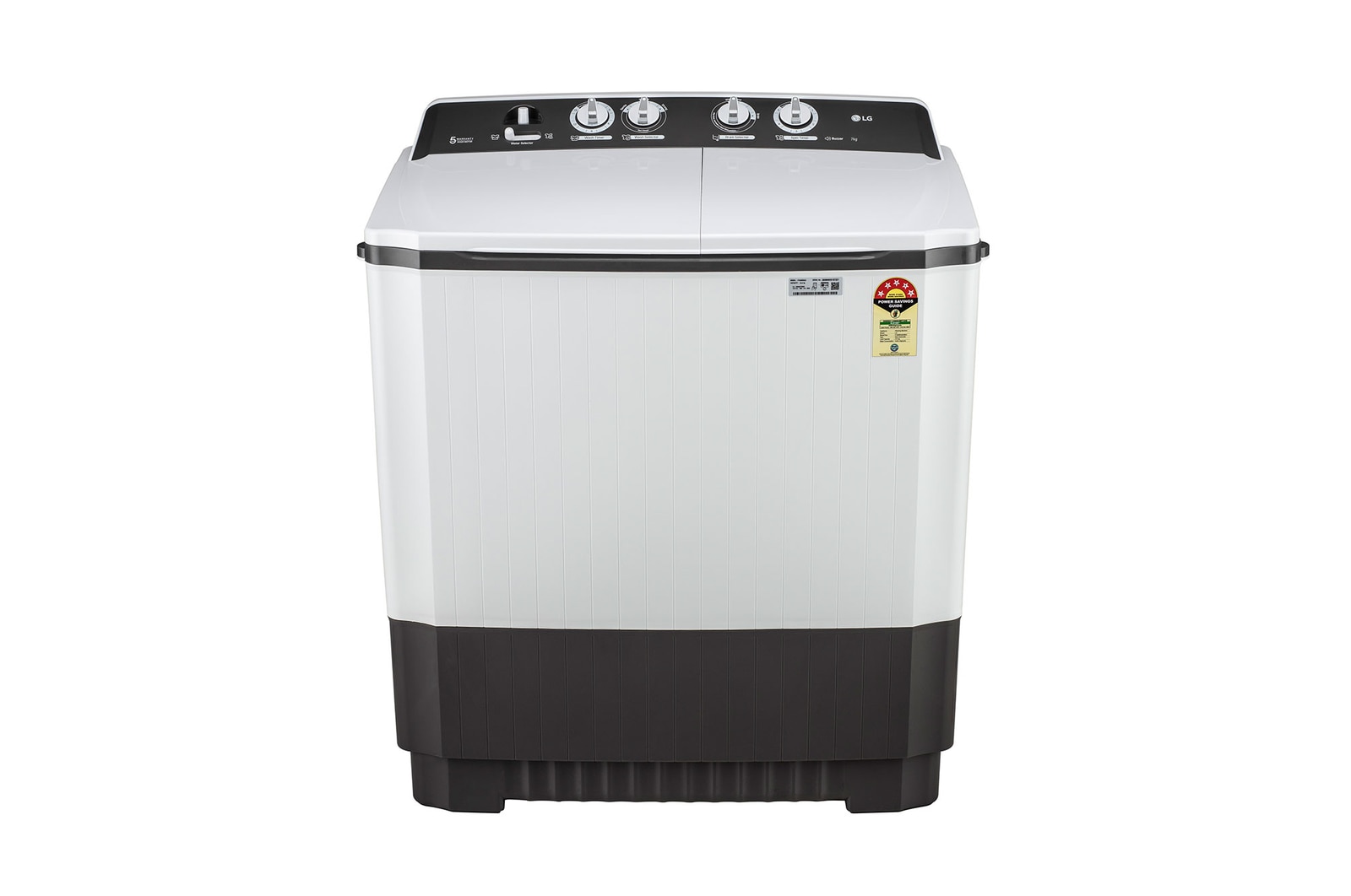 Front view of LG 7 kg Semi Automatic Washing Machine with Rat Away Technology, Wind Jet Dry, Dark Grey, 5 Star P7010NGAZ
