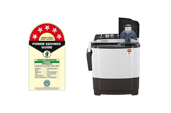 LG 7.5 Kg Semi Automatic Washing Machine, Roller Jet Pulsator, 3 Wash Programs, Dark Grey, 5 Star, P7510RGAZ