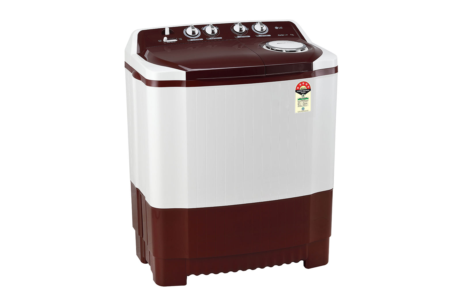 LG 7.5Kg Semi Automatic Top Load Washing Machine, Roller Jet Pulsator, Burgundy, P7510RRAZ