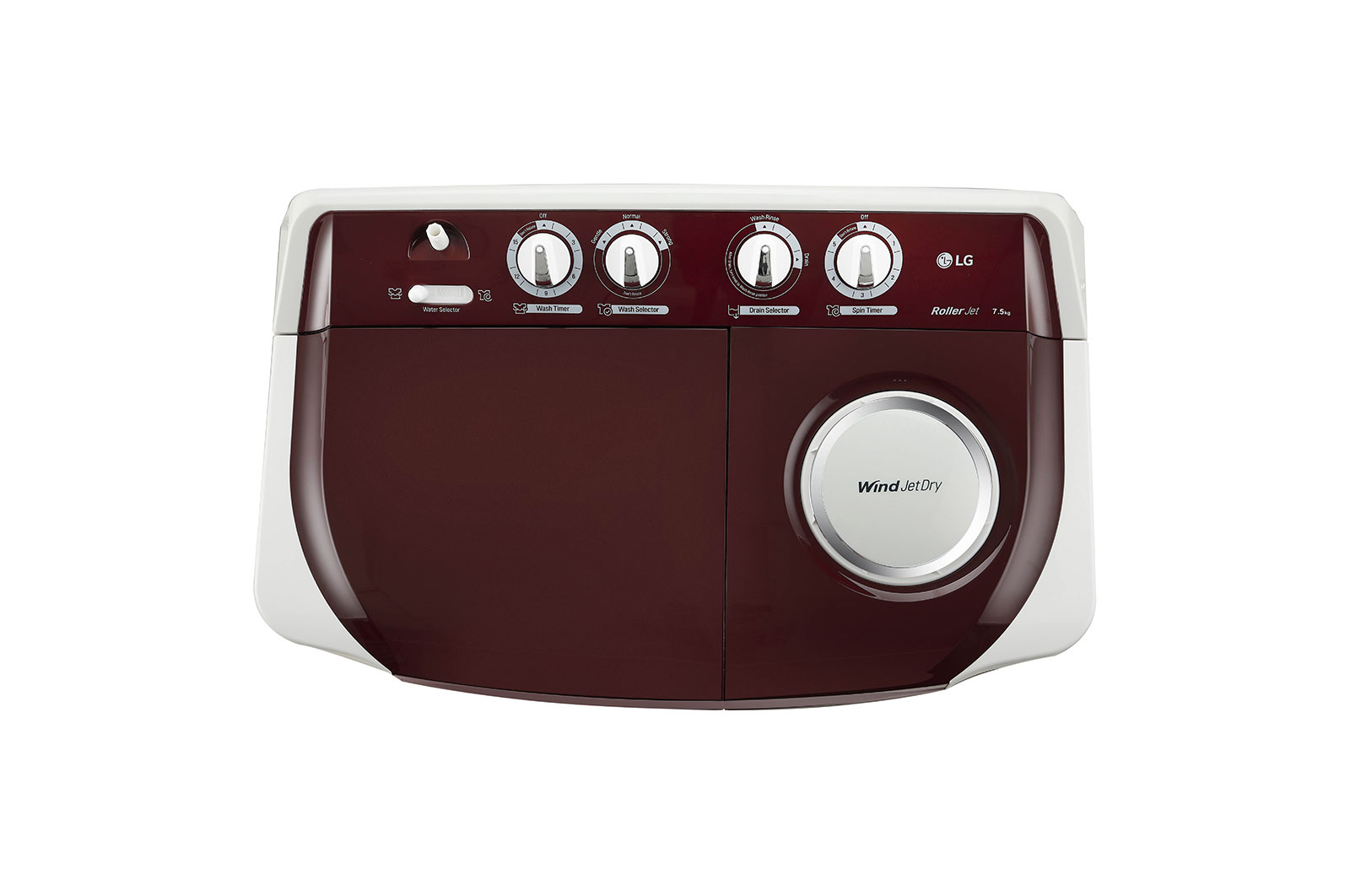 LG 7.5Kg Semi Automatic Top Load Washing Machine, Roller Jet Pulsator, Burgundy, P7510RRAZ