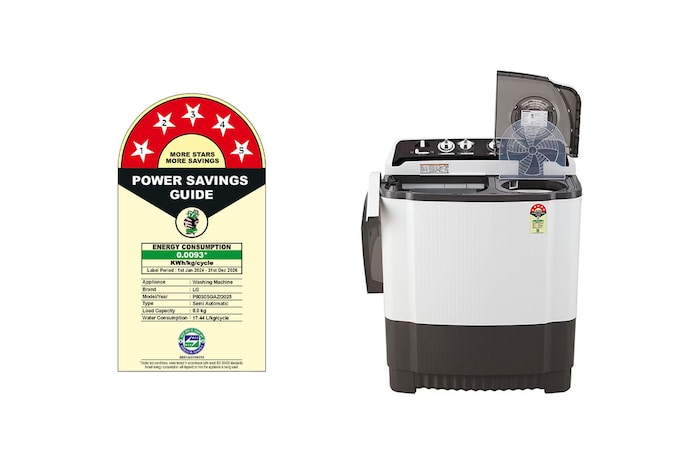 LG 8Kg Semi Automatic Washing Machine, Roller Jet Pulsator + Soak, Rat Away, Dark Grey, 5 Star, P8030SGAZ