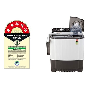 LG 8Kg Semi Automatic Washing Machine, Roller Jet Pulsator + Soak, Rat Away, Dark Grey, 5 Star, P8030SGAZ