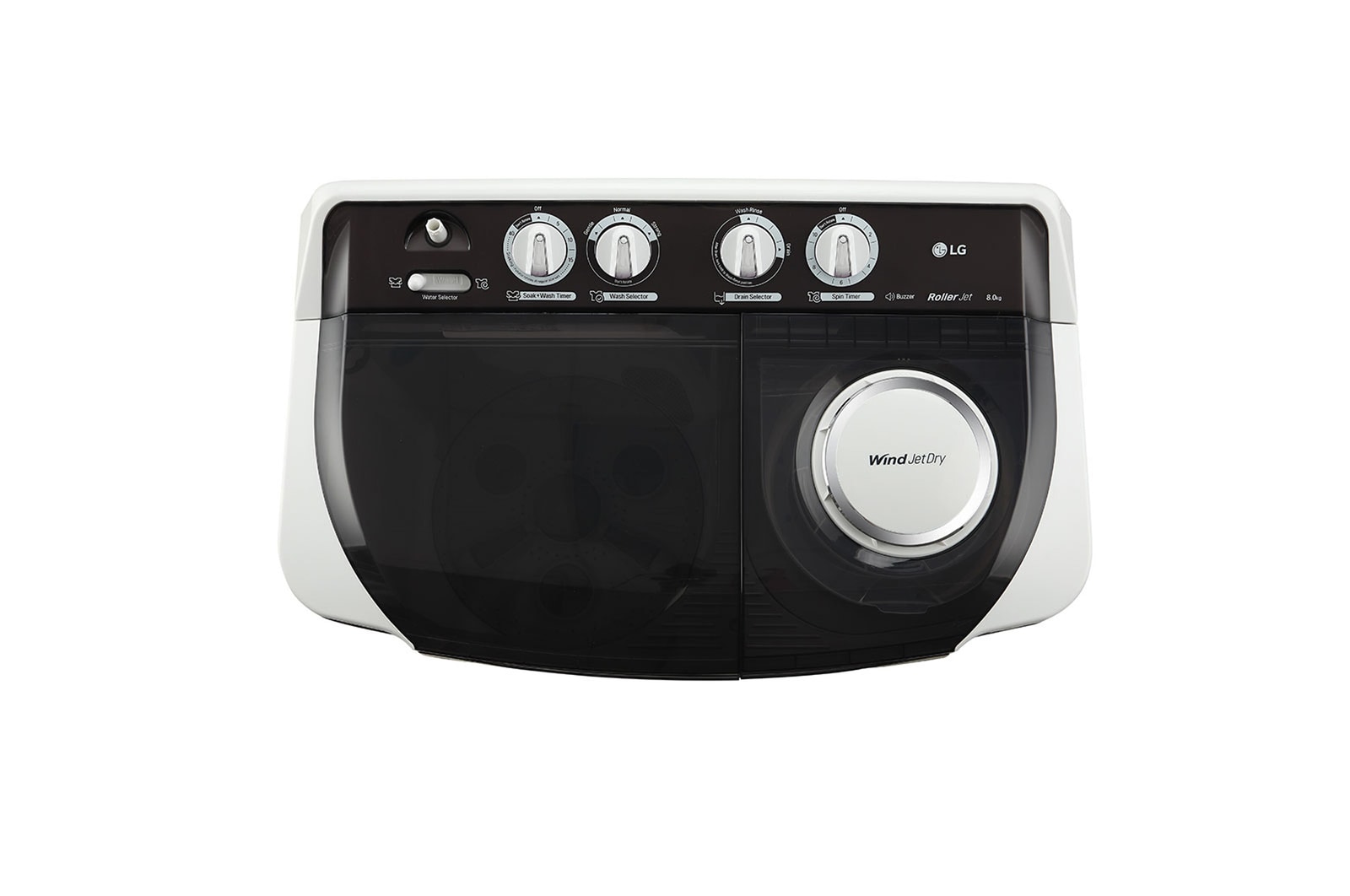 LG 8Kg Semi Automatic Washing Machine, Roller Jet Pulsator + Soak, Rat Away, Dark Grey, 5 Star, P8030SGAZ