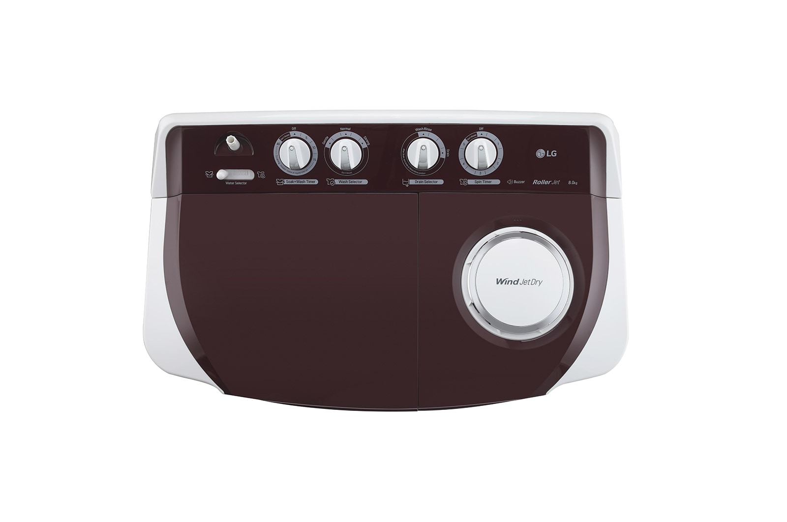 LG 8Kg Semi Automatic Top Load Washing Machine, Roller Jet Pulsator, Rat Away, Burgundy, P8030SRAZ