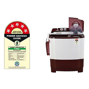 LG 8.5Kg Semi Automatic Washing Machine, Roller Jet Pulsator + Soak, Burgundy, 5 Star, P8530SRAZ