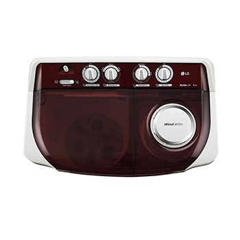 LG 8Kg Semi Automatic Washing Machine, Roller Jet Pulsator + Soak, Burgundy, 5 Star, P8035SRAZA, Front view