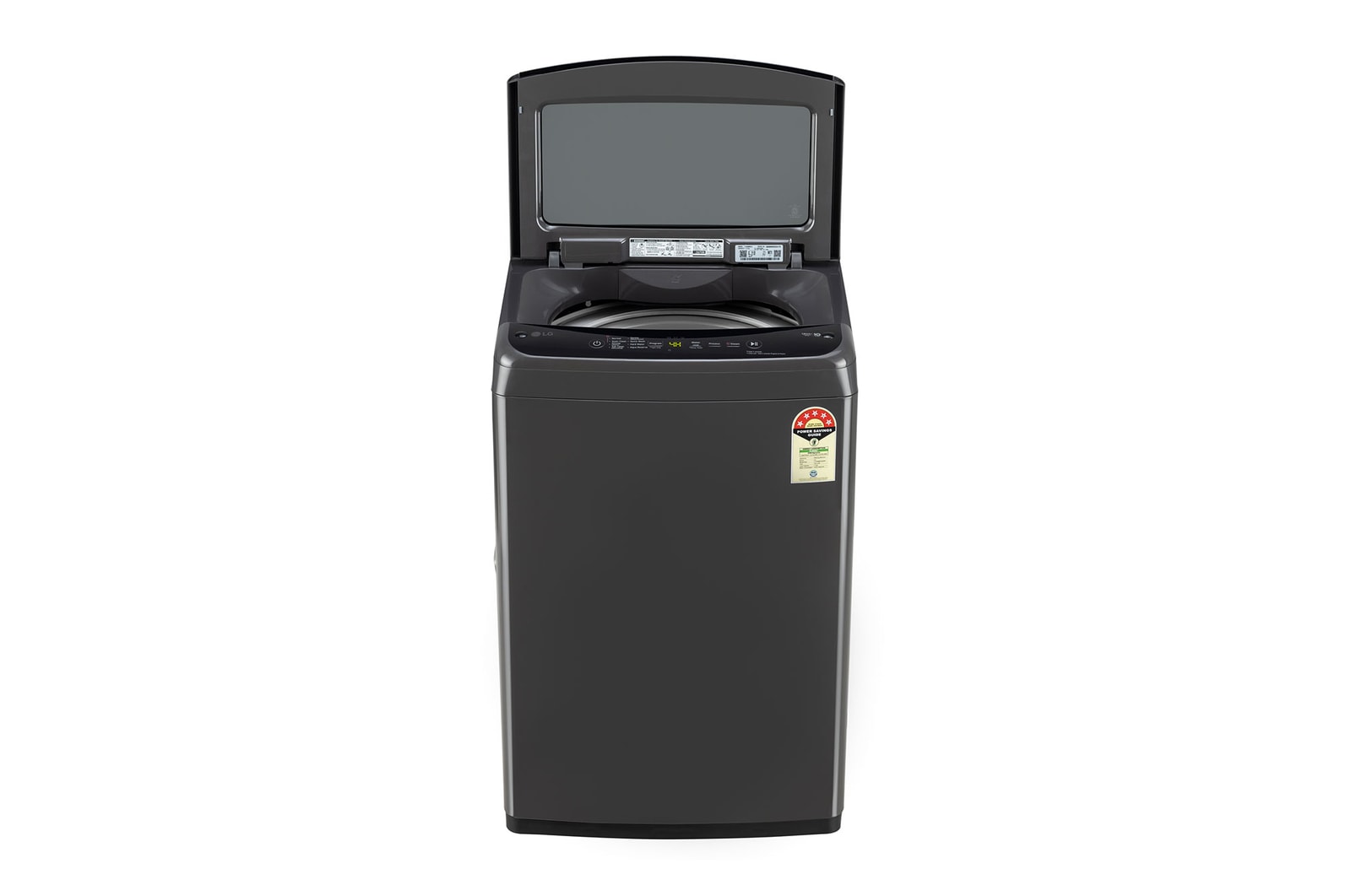 LG 7.5Kg Top Load Washing Machine, Smart Inverter Motor, In-built Heater, Middle Black, 5 Star, T75VBMB1S, Door Open