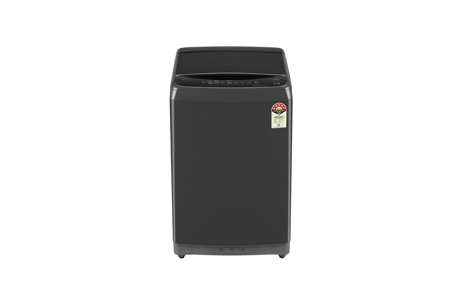Front view of LG 8Kg Top Load Washing Machine, Smart Inverter Motor, In-built Heater, Middle Black, 5 Star T80V4MB1S