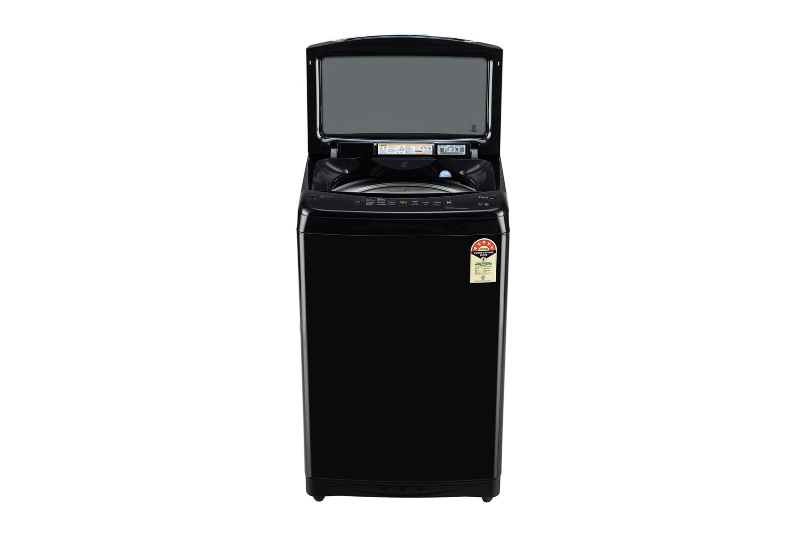 LG 8Kg Top Load Washing Machine, Smart Inverter Motor, In-built Heater, Middle Black, 5 Star, T80V4OB1S, Door Open