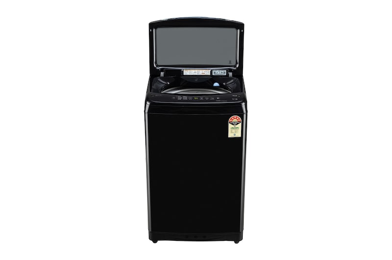 LG 8Kg Top Load Washing Machine, Smart Inverter Motor, In-built Heater, Middle Black, 5 Star, T80V4OB1S, Door Open