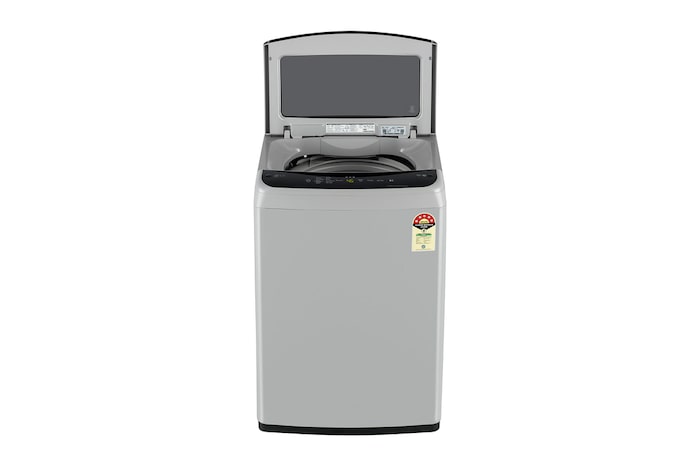LG 8Kg Top Load Washing Machine, Smart Inverter Motor, Middle Free Silver, 5 Star, T80VBSF1Z, Door Open