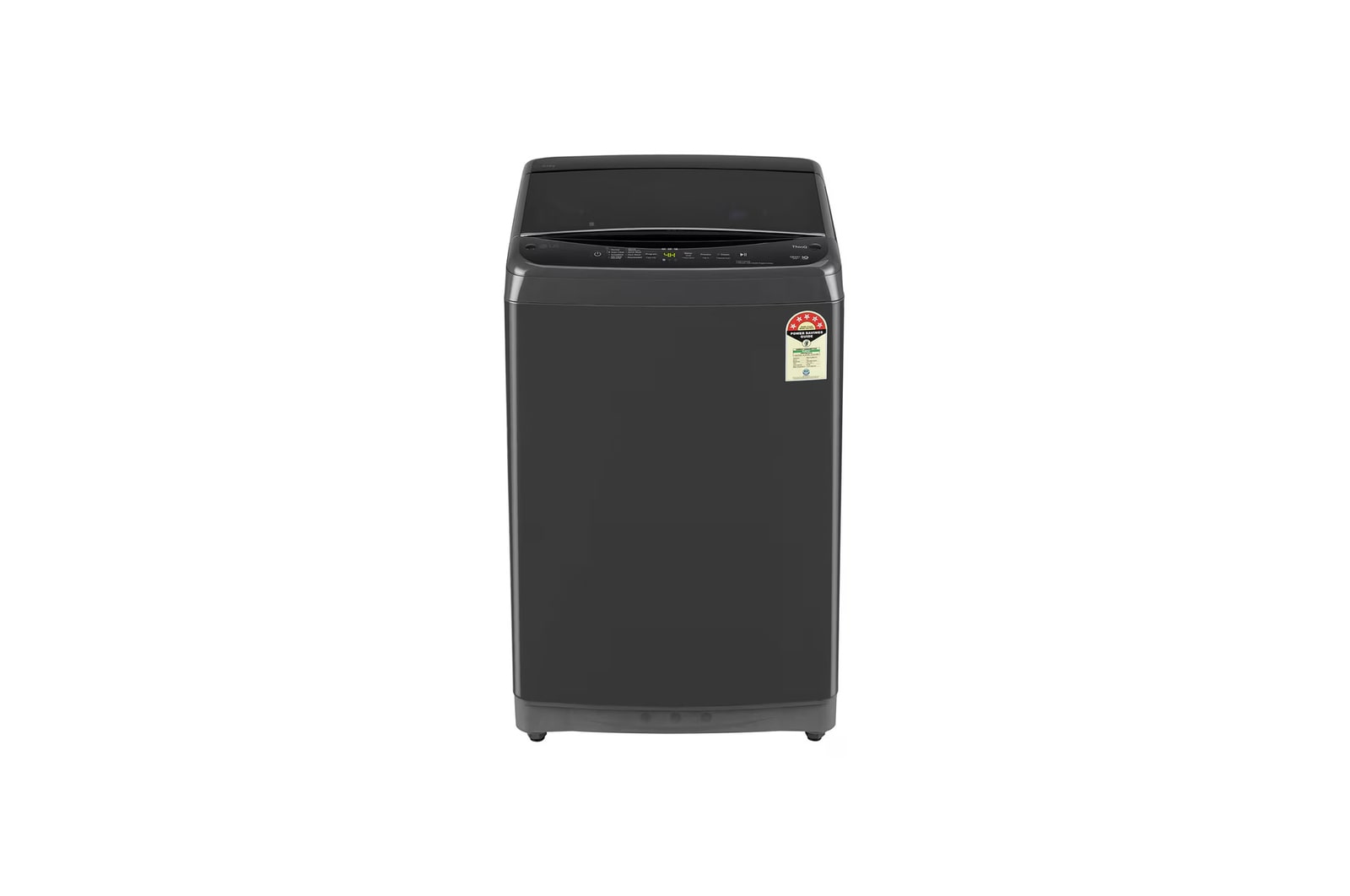 Front view of LG 9Kg Top Load Washing Machine, Smart Inverter Motor, In-built Heater, Middle Black, 5 Star T90V4MB1S