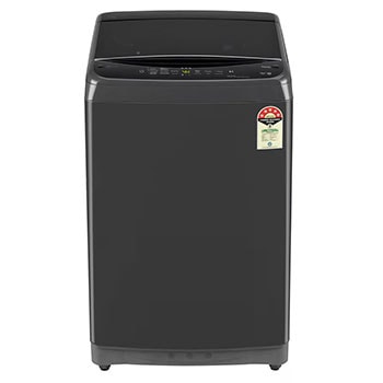 Front view of LG 9Kg Top Load Washing Machine, Smart Inverter Motor, In-built Heater, Middle Black, 5 Star T90V4MB1S