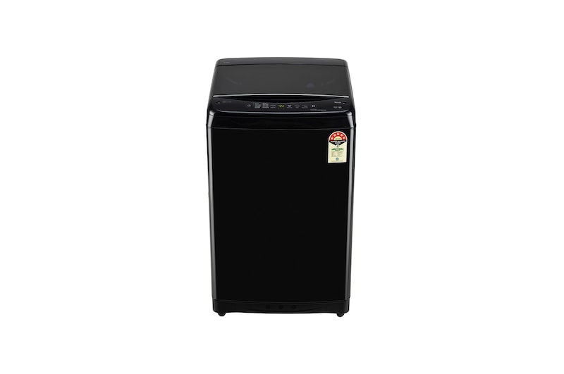 Front view of LG 9Kg Top Load Washing Machine, Smart Inverter Motor, In-Built Heater, Onyx Black, 5 Star T90V4OB1S