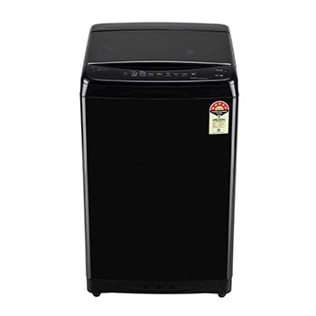 Front view of LG 9Kg Top Load Washing Machine, Smart Inverter Motor, In-Built Heater, Onyx Black, 5 Star T90V4OB1S