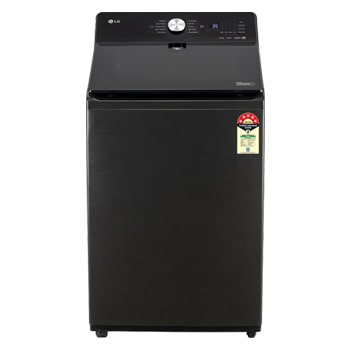 Front view of LG 10Kg Top Load Washing Machine, AI Direct Drive™, In-Built Heater, Stain Clean, Platinum Black, 5 Star TX510SWP
