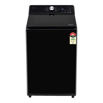 Front view of LG 11Kg Top Load Washing Machine, AI Direct Drive™, In-Built Heater, Stain Clean, Onyx Black, 5 Star TX511SWO