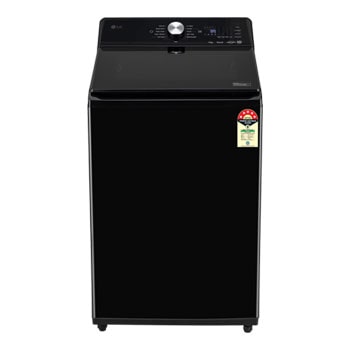 Front view of LG 11Kg Top Load Washing Machine, AI Direct Drive™, In-Built Heater, Stain Clean, Platinum Black, 5 Star TX511SWP