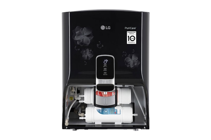 LG 8L RO+UV+Mineral Booster Water Purifier, Steel Tank, Black, WW151NT, Front View