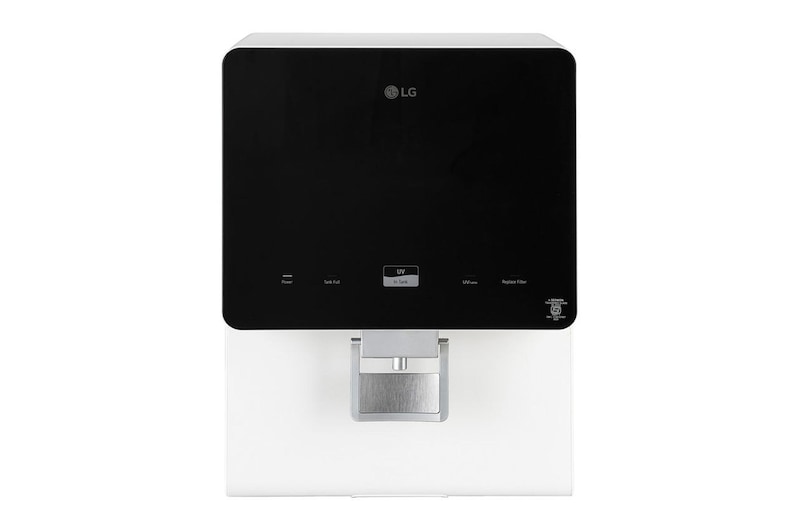 Front view of LG 8L RO+UV+MB Water Purifier with Stainless Steel Tank, Premium Glass Finish WW176GTBW