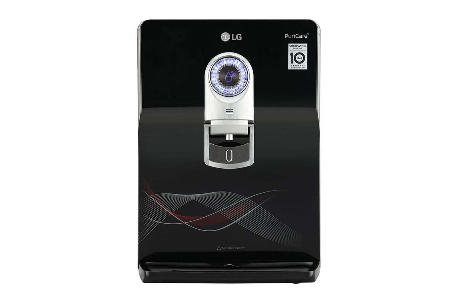 Front view of LG 8L RO+UV+UF+Mineral Booster Water Purifier with Steel Tank, Black WW184ETB