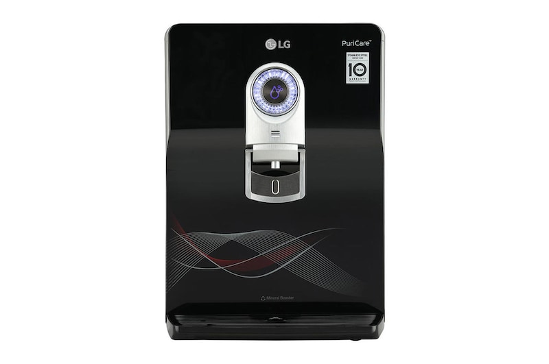 Front view of LG 8L RO+UV+UF+Mineral Booster Water Purifier with Steel Tank, Black WW184ETB