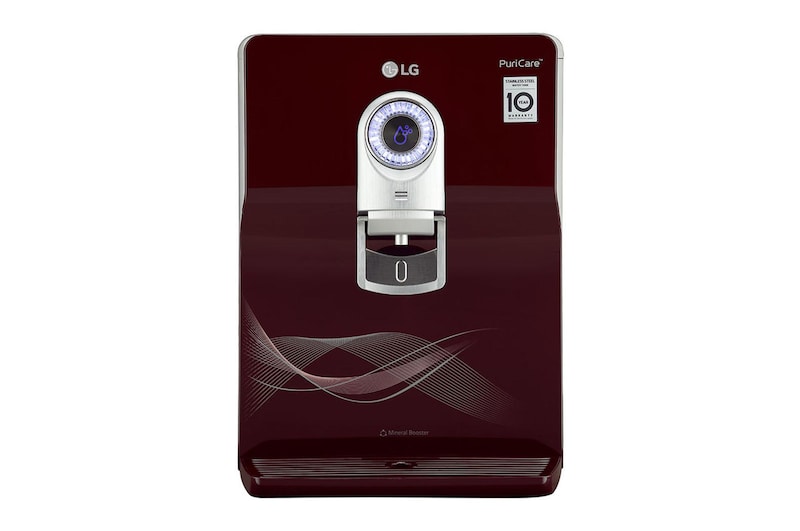 Front view of LG 8L RO+UV+UF+Mineral Booster Water Purifier with Steel Tank, Crimson Red WW184ETC