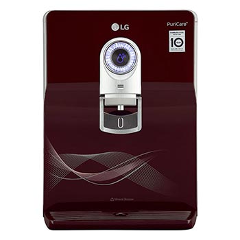 Front view of LG 8L RO+UV+UF+Mineral Booster Water Purifier with Steel Tank, Crimson Red WW184ETC