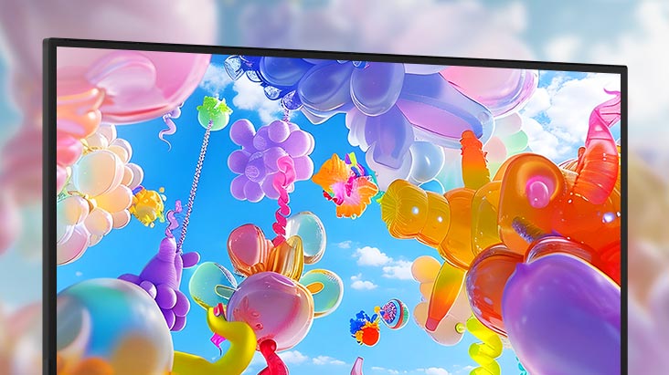 The screen contains various colors representing sRGB 99% (Typ.).