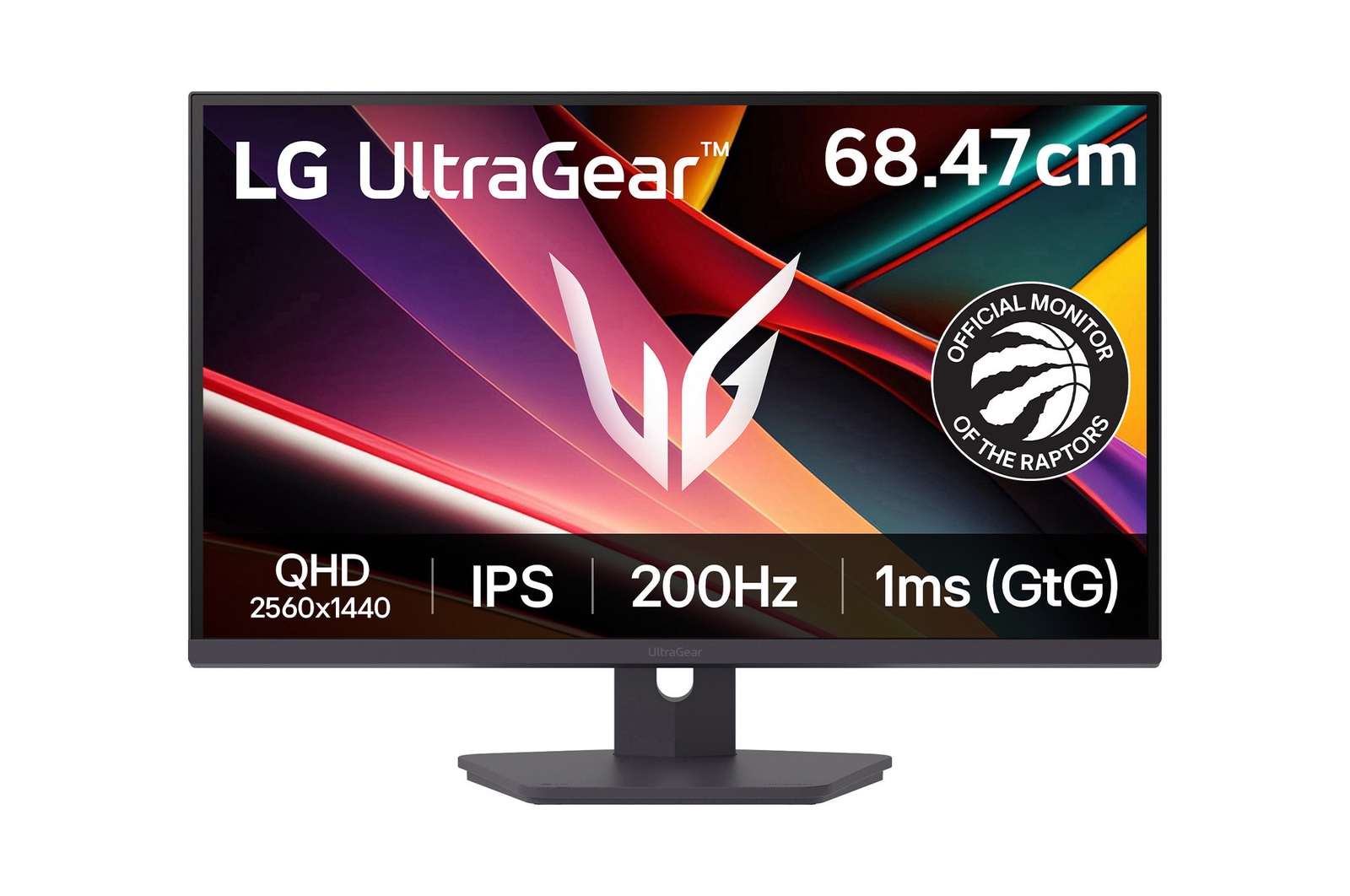 Front view of LG UltraGear™ 68.47 cm (27) 27G610A | QHD (2560x1440) | IPS Gaming Monitor | 1ms (GtG) | 200Hz | sRGB 99%(Typ.) | HDR | AMD FreeSync™ 27G610A-B