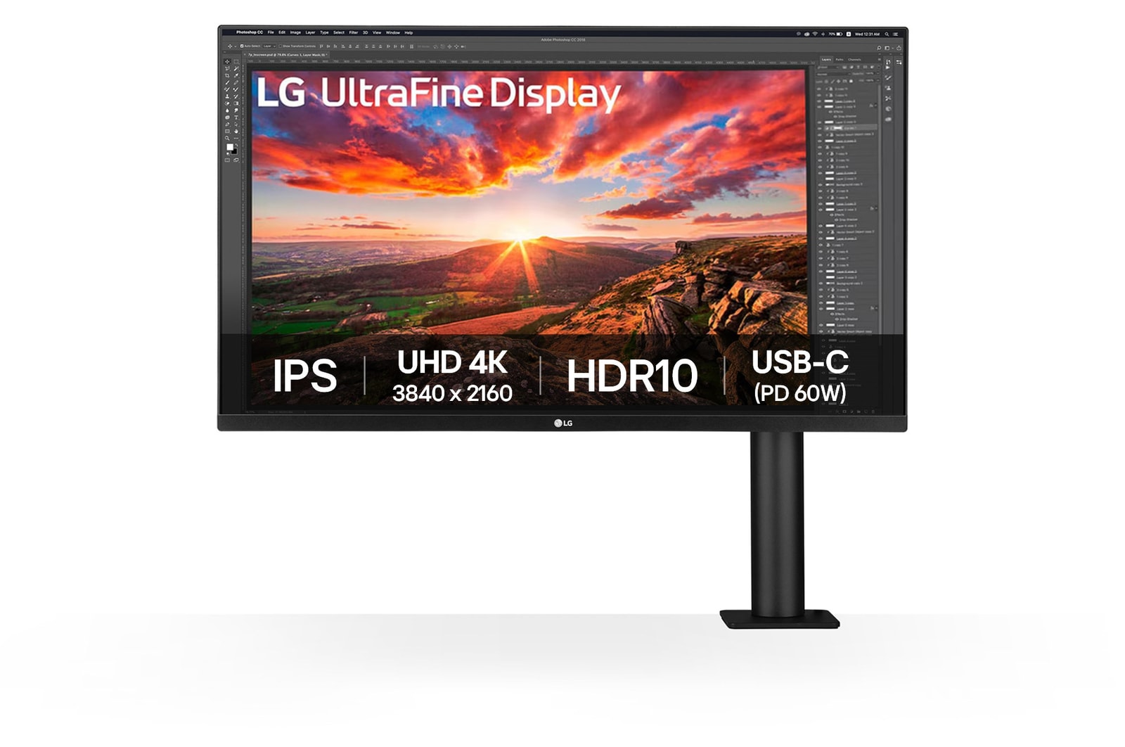 Front view of LG 80 cm (31.5) UHD 4K Ergo IPS Monitor with USB-C 32UN880K-B