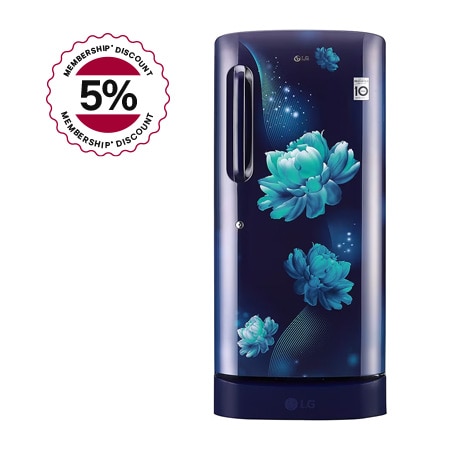 

LG 185L, 5 Star, Smart Inverter Compressor, Smart Connect, With Base Stand Drawer, Blue Charm Finish, Direct Cool Single Door Refrigerator - GL-D201ABCU