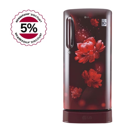 

LG 185L Single Door Refrigerator with Smart Inverter Compressor in Scarlet Charm Color - GL-D201ASCY