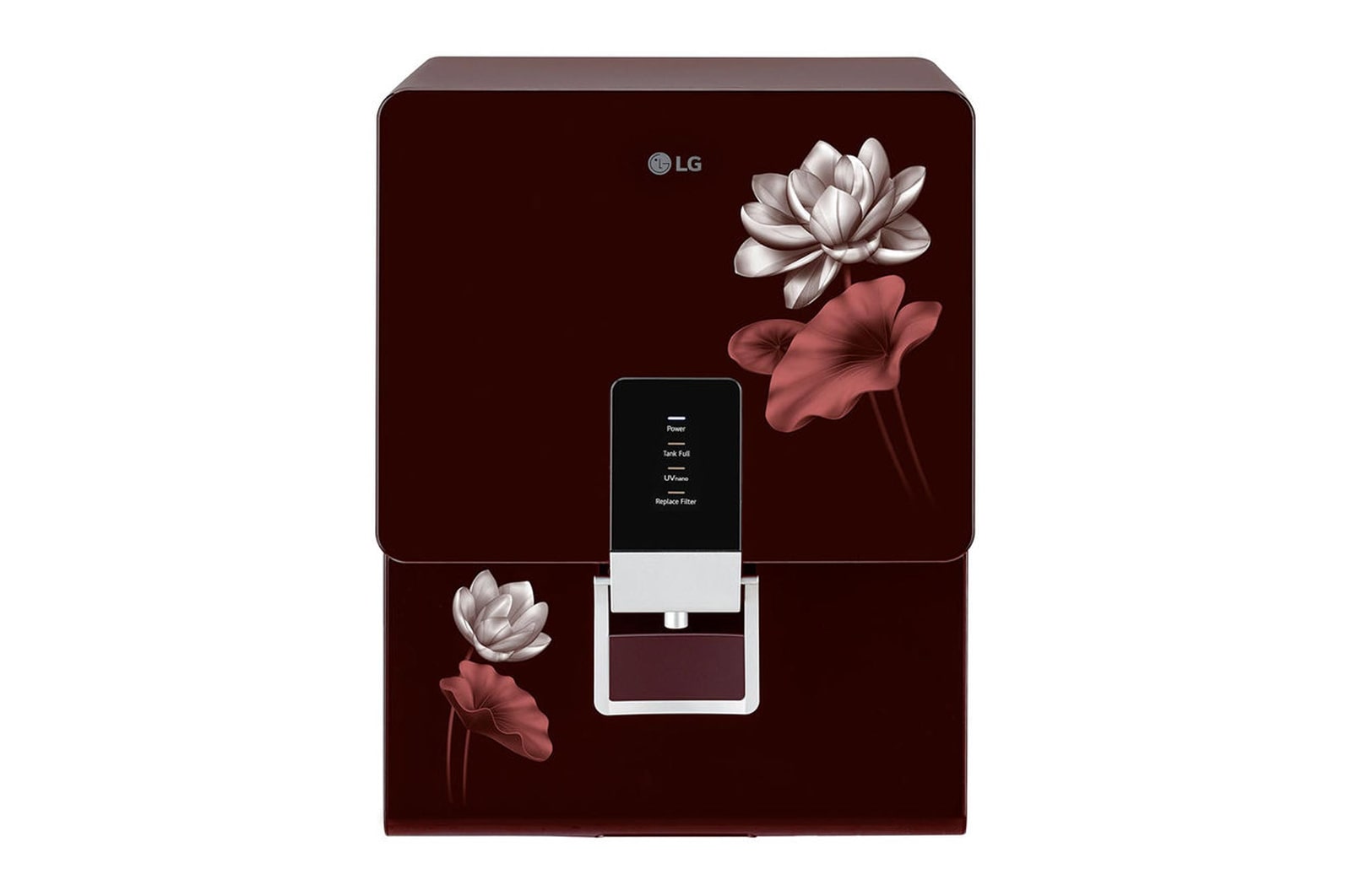 Front view of LG 8L RO+UV+Mineral Booster Water Purifier with Steel Tank, Crimson Red WW156RTTC