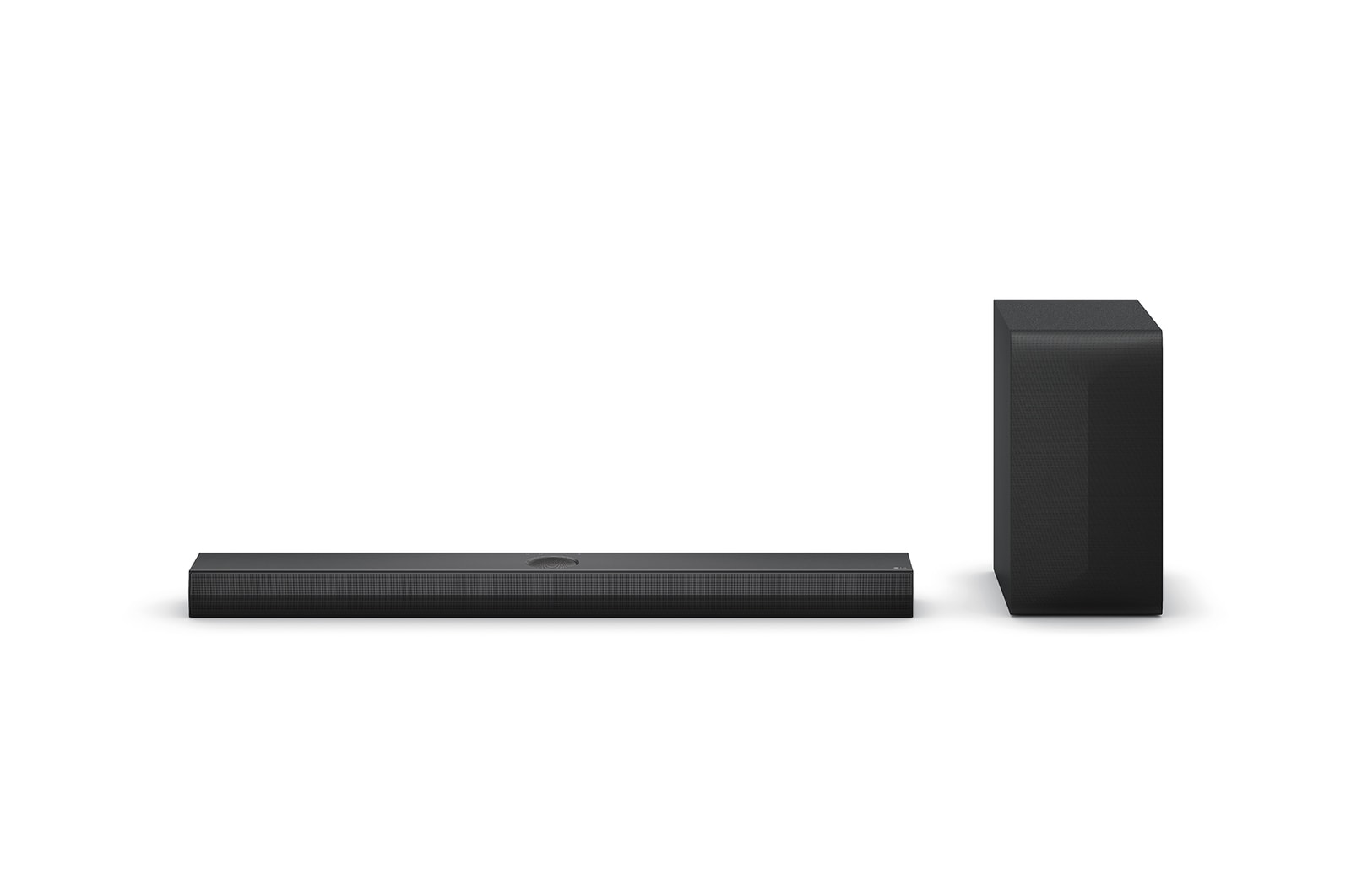 Vista frontale della soundbar con subwoofer
