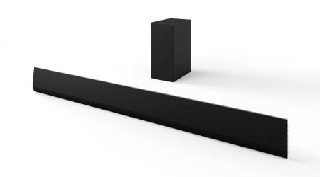 Vista frontale della soundbar e del subwoofer