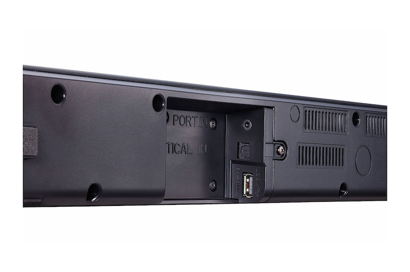 Dettaglio degli ingressi della soundbar visti in prospettiva