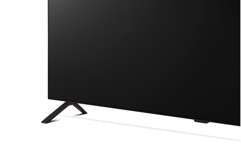 Immagine ravvicinata del TV OLED LG, OLED B4 dalla base, che mostra il supporto a 2 poli