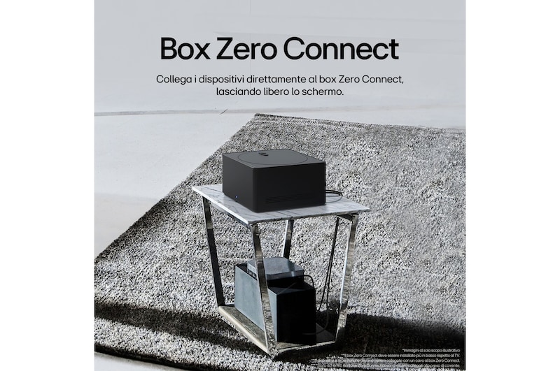 Slightly-angled right-facing side view of LG OLED TV, OLED M4 SINGATURE on a stand