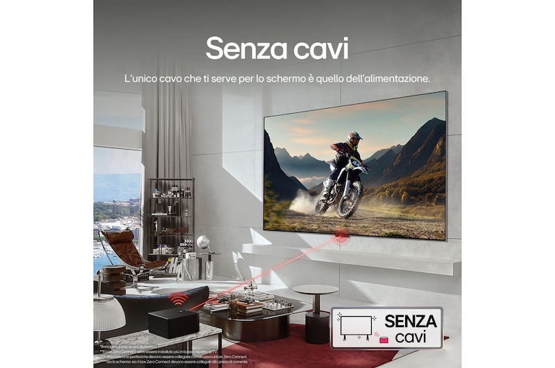 Aerial view of LG OLED TV, OLED M4 SINGATURE on a stand