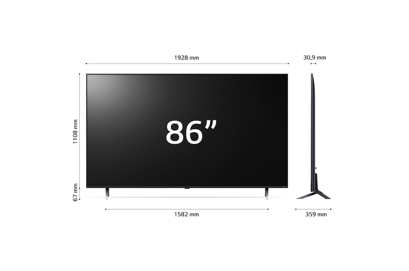 Vista frontale del TV