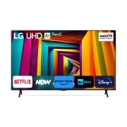 Vista frontale del TV con il logo del programma di aggiornamento webOS Re:New